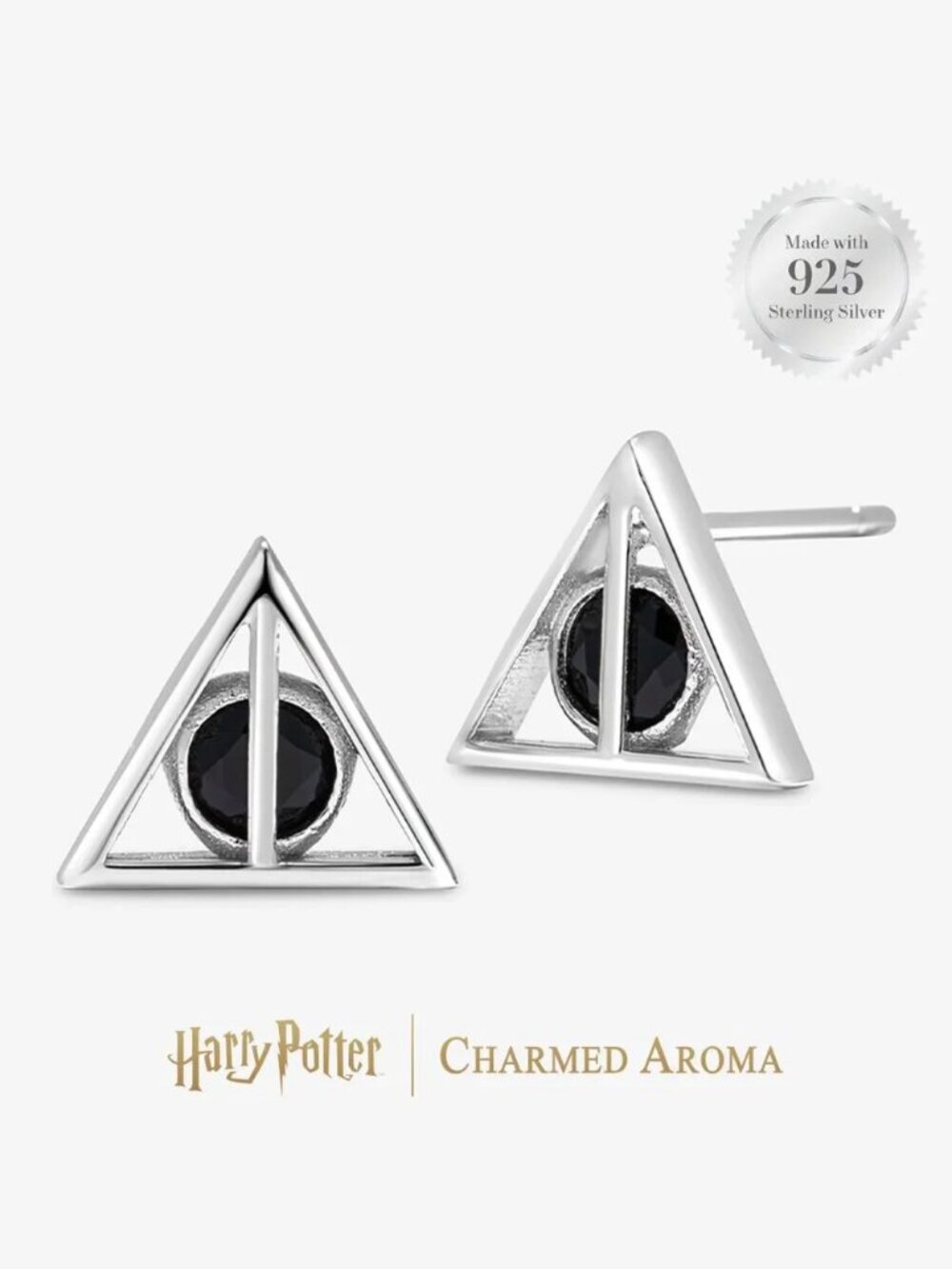 Harry Potter Deathly Hallows Stud Earrings, Charmed Aroma 925 Sterling Silver